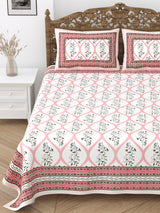 Floral Print Cotton Double King Bedsheet with 2 Pillow Covers