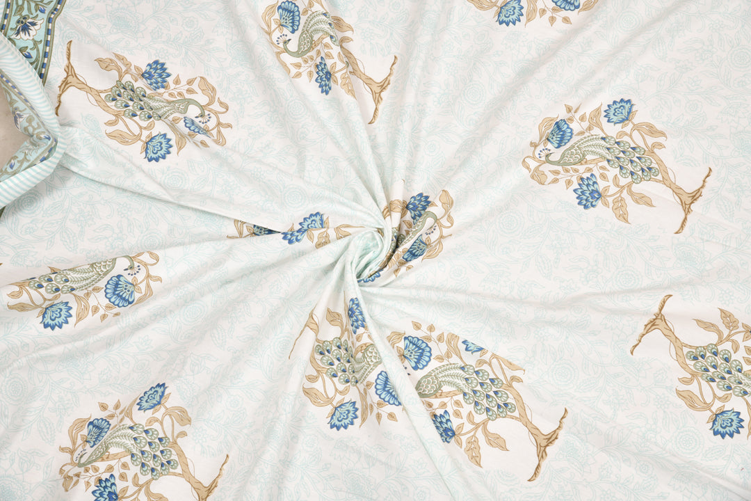 Handblock Print Super King Bedsheet in Extra Soft Percale Cotton with 2 Pillow covers