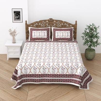 Floral Print Cotton Double King Bedsheet with 2 Pillow Covers