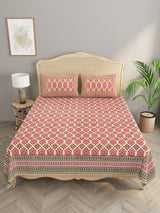 Floral Print Cotton Double King Bedsheet with 2 Pillow Covers