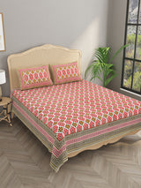 Floral Print Cotton Double King Bedsheet with 2 Pillow Covers