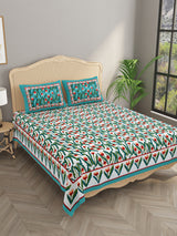 Floral Print Cotton Double King Bedsheet with 2 Pillow Covers