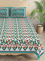 Floral Print Cotton Double King Bedsheet with 2 Pillow Covers