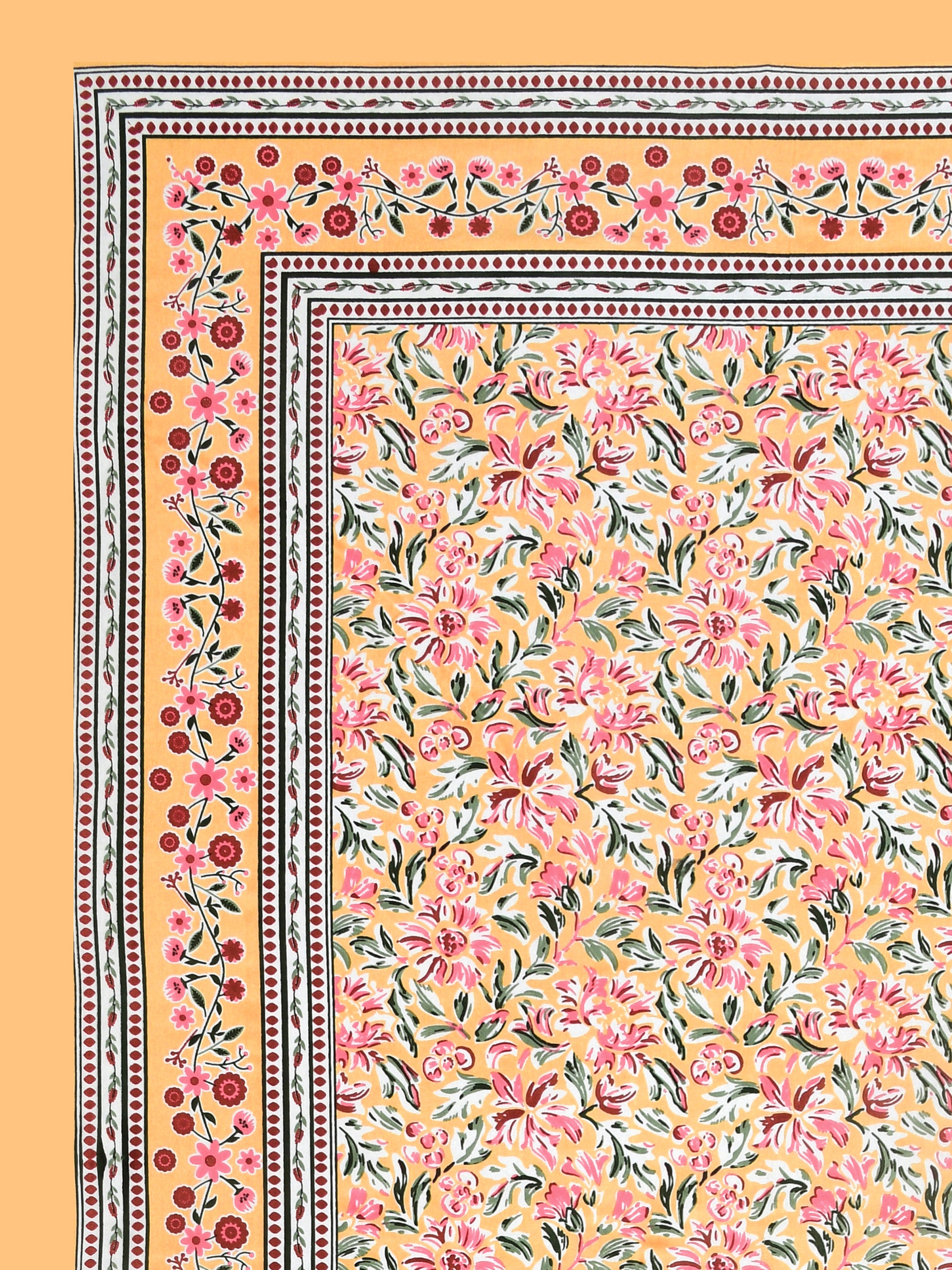 Floral Print Cotton Double King Bedsheet with 2 Pillow Covers