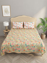 Floral Print Cotton Super King Bedsheet with 2 Reversible Pillow Covers