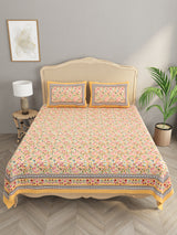 Floral Print Cotton Double King Bedsheet with 2 Pillow Covers