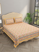 Floral Print Cotton Double King Bedsheet with 2 Pillow Covers