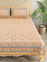 Floral Print Cotton Double King Bedsheet with 2 Pillow Covers