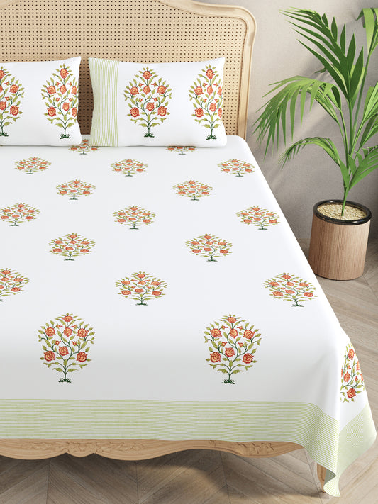 Cotton Super King Handblock Print Bedsheet with 2 Pillow Covers