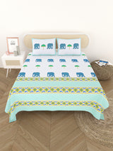 Extra Soft Percale Cotton Super King Handblock Print Bedsheet with 2 Pillow Covers