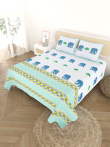 Extra Soft Percale Cotton Super King Handblock Print Bedsheet with 2 Pillow Covers