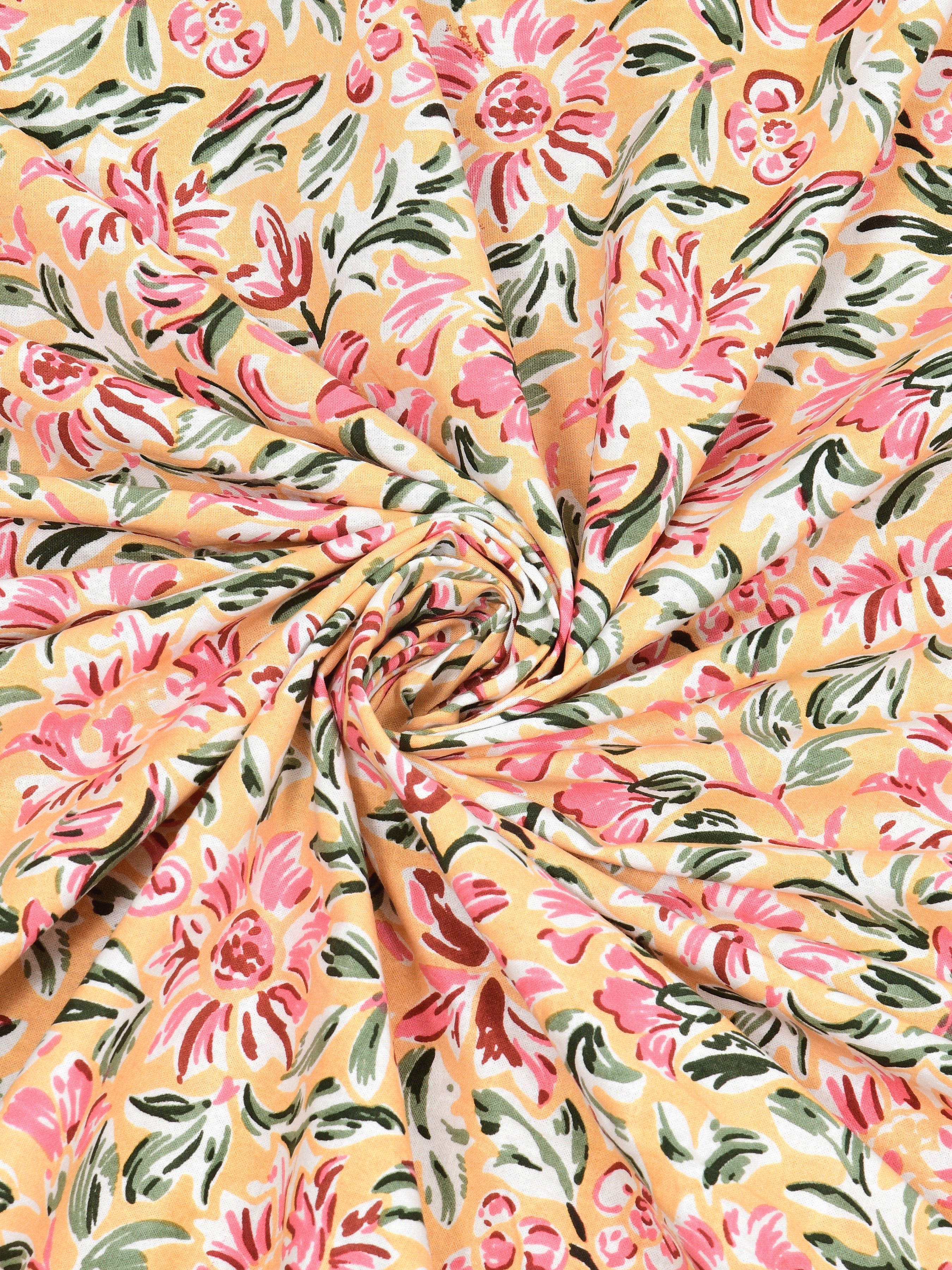 Floral Print Cotton Double King Bedsheet with 2 Pillow Covers