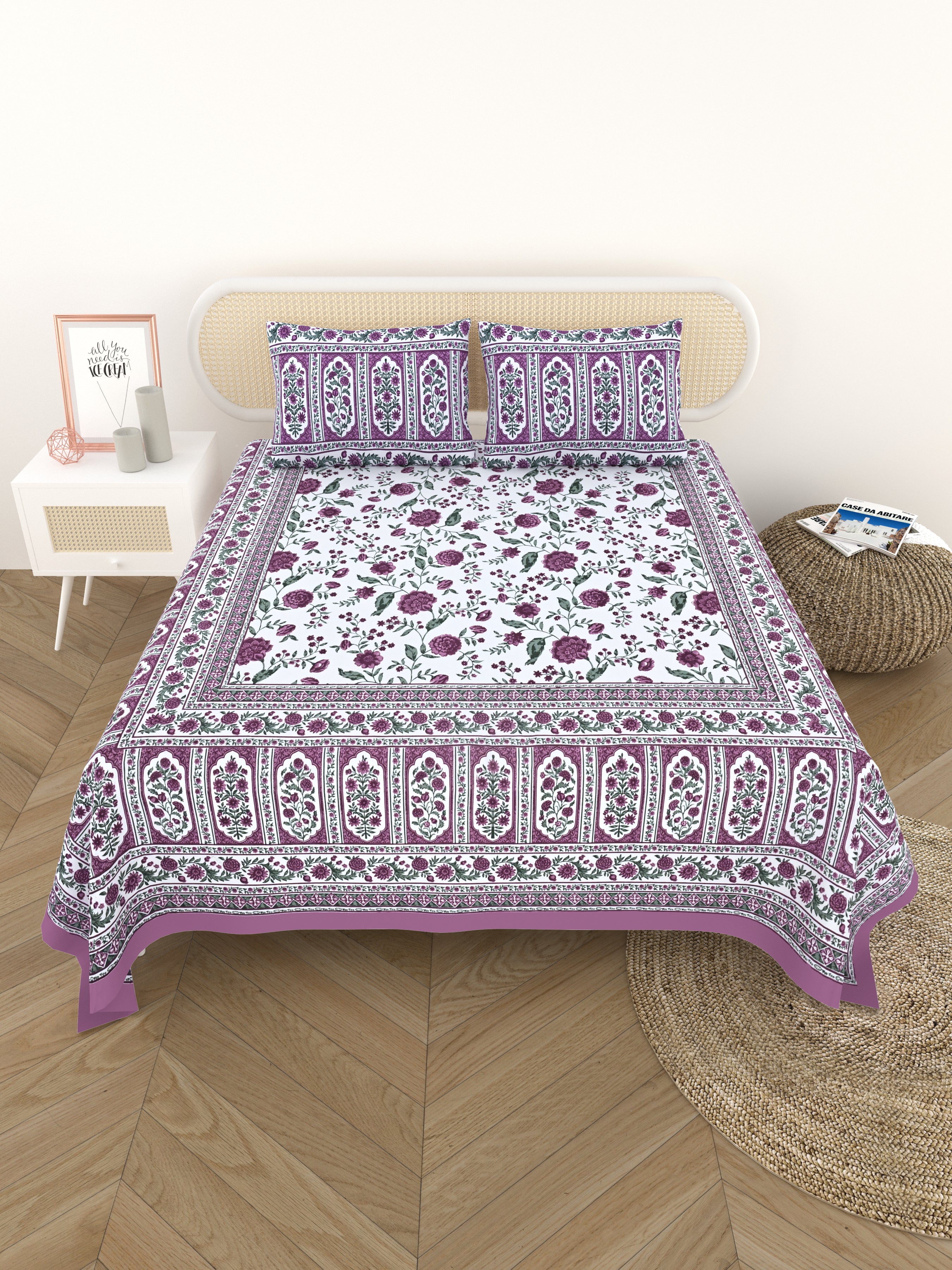 Cotton Printed Bedsheet with 2 Pillow Covers - (108 x 108 Inch)