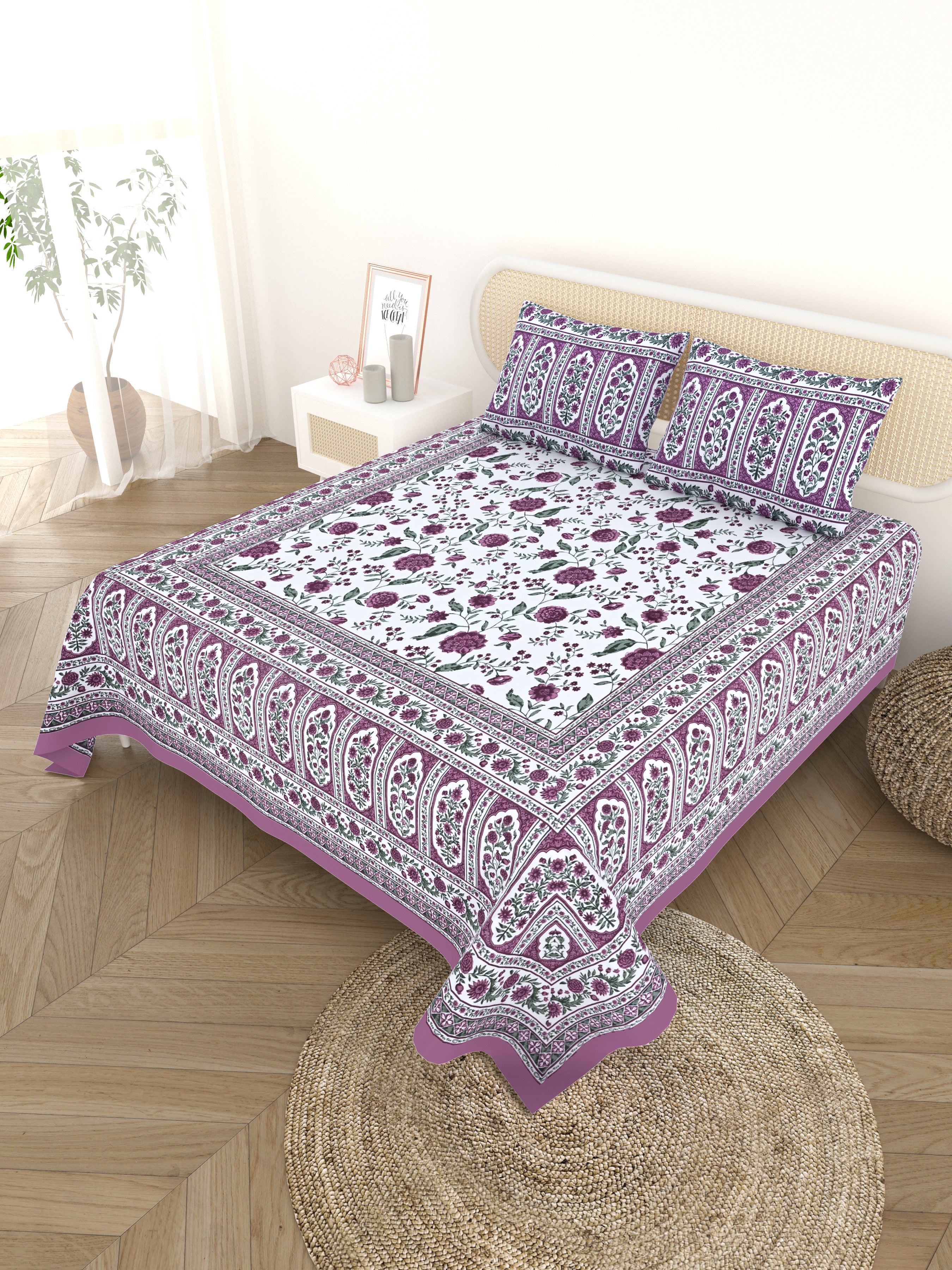 Cotton Printed Bedsheet with 2 Pillow Covers - (108 x 108 Inch)