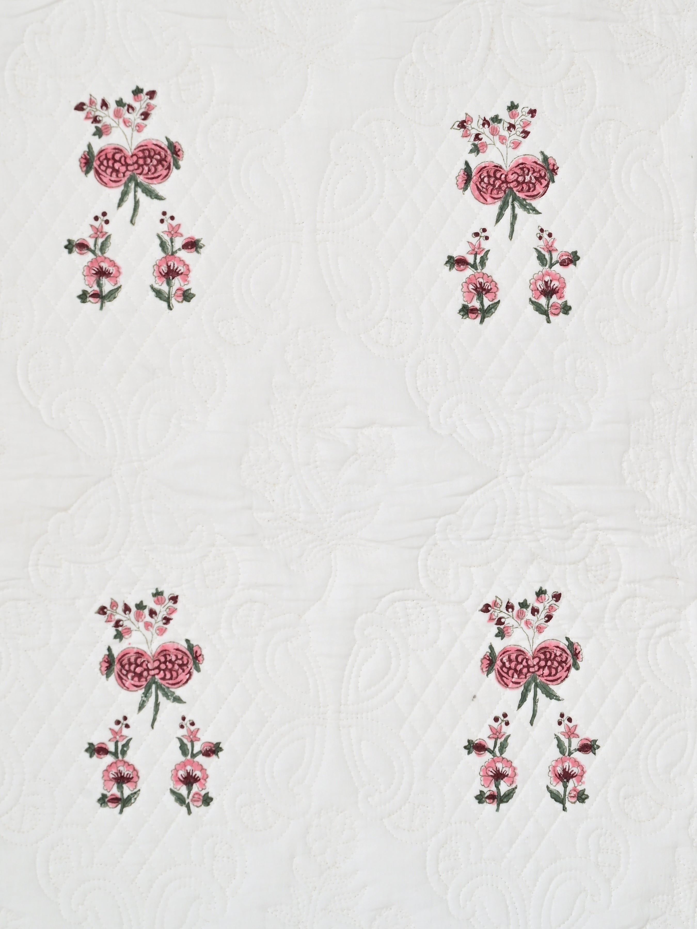 Quilted Floral Printed Reversible Bedcover with 2 Pillow Covers