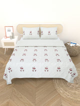 Quilted Floral Printed Reversible Bedcover with 2 Pillow Covers