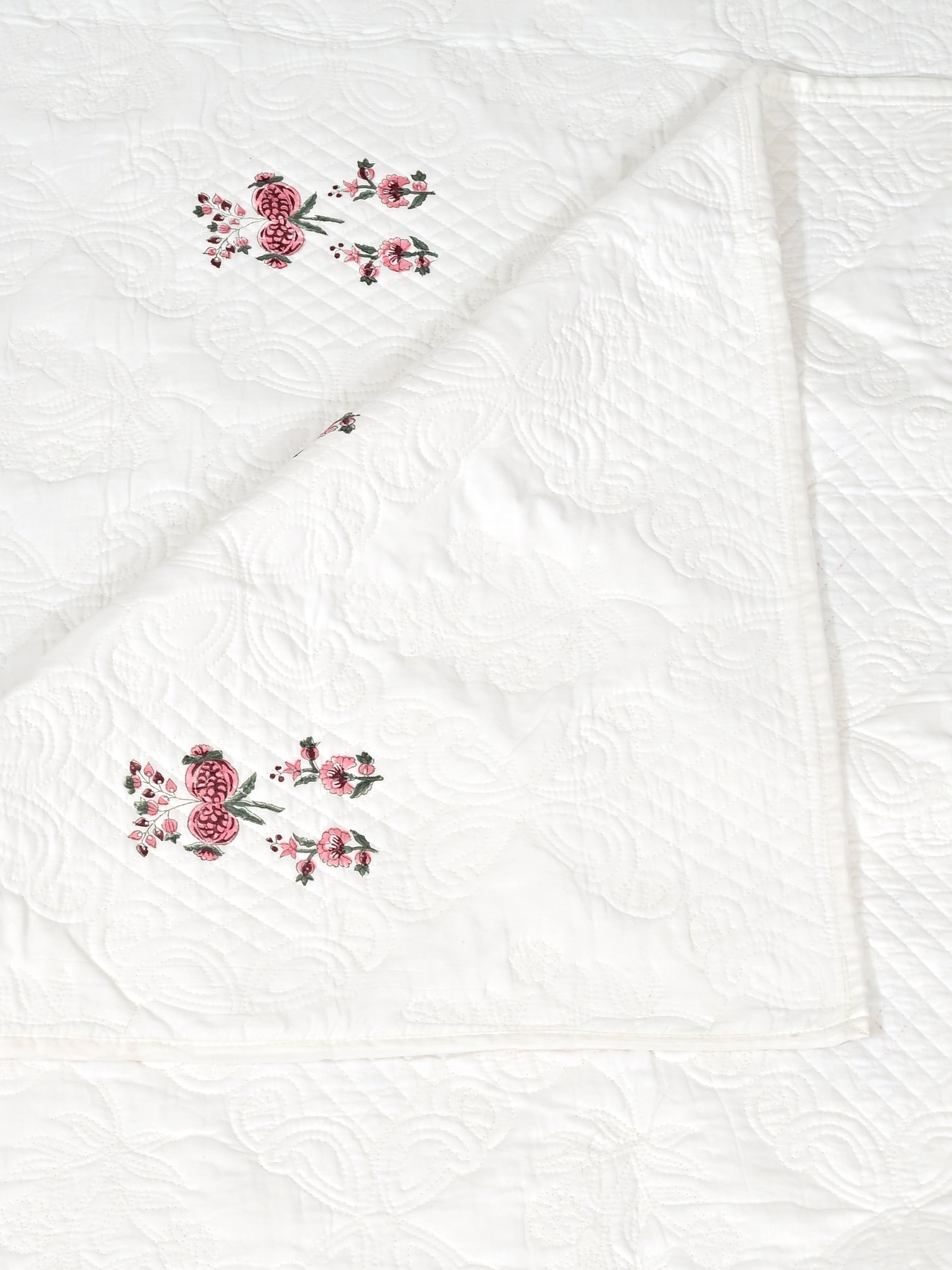 Quilted Floral Printed Reversible Bedcover with 2 Pillow Covers