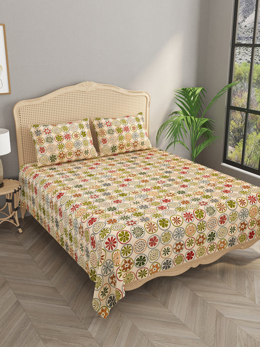 Floral Print Super King Cotton Bedsheet with 2 Pillow Covers