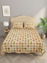Floral Print Super King Cotton Bedsheet with 2 Pillow Covers