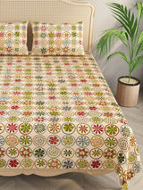 Floral Print Super King Cotton Bedsheet with 2 Pillow Covers
