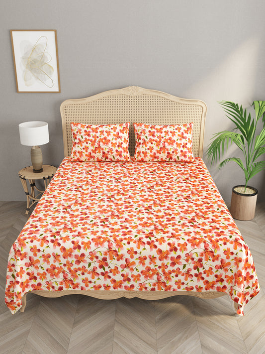 Floral Print Super King Cotton Bedsheet with 2 Pillow Covers