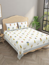 Floral Print Cotton Double King Bedsheet with 2 Pillow Covers