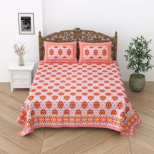 Floral Print Cotton Double King Bedsheet with 2 Pillow Covers