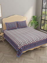Floral Print Cotton Double King Bedsheet with 2 Pillow Covers