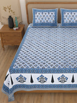 Floral Print Cotton Double King Bedsheet with 2 Pillow Covers