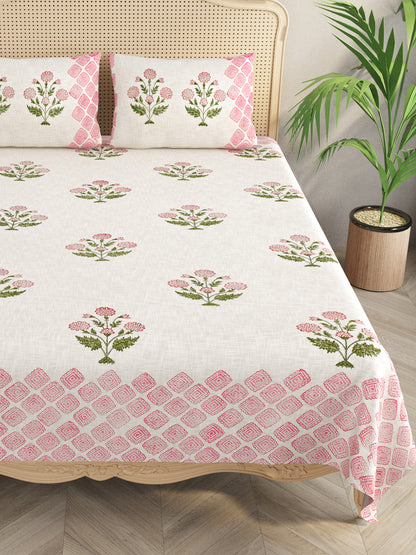 Handblock printed Jute Cotton Bedcover - Double King with 2 Pillow Covers