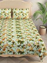 Premium Glaze Cotton Floral Print Super King Bedsheet with 2 Pillow Covers
