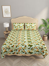 Premium Glaze Cotton Floral Print Super King Bedsheet with 2 Pillow Covers