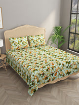 Premium Glaze Cotton Floral Print Super King Bedsheet with 2 Pillow Covers