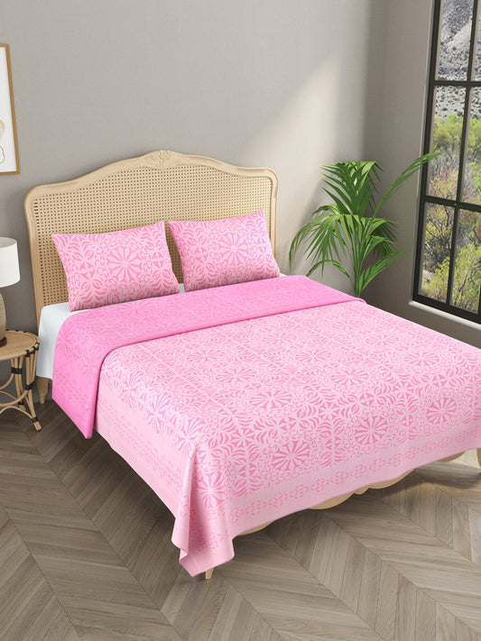 Applique cut work cotton  Bedcover with 2 Pillow Covers