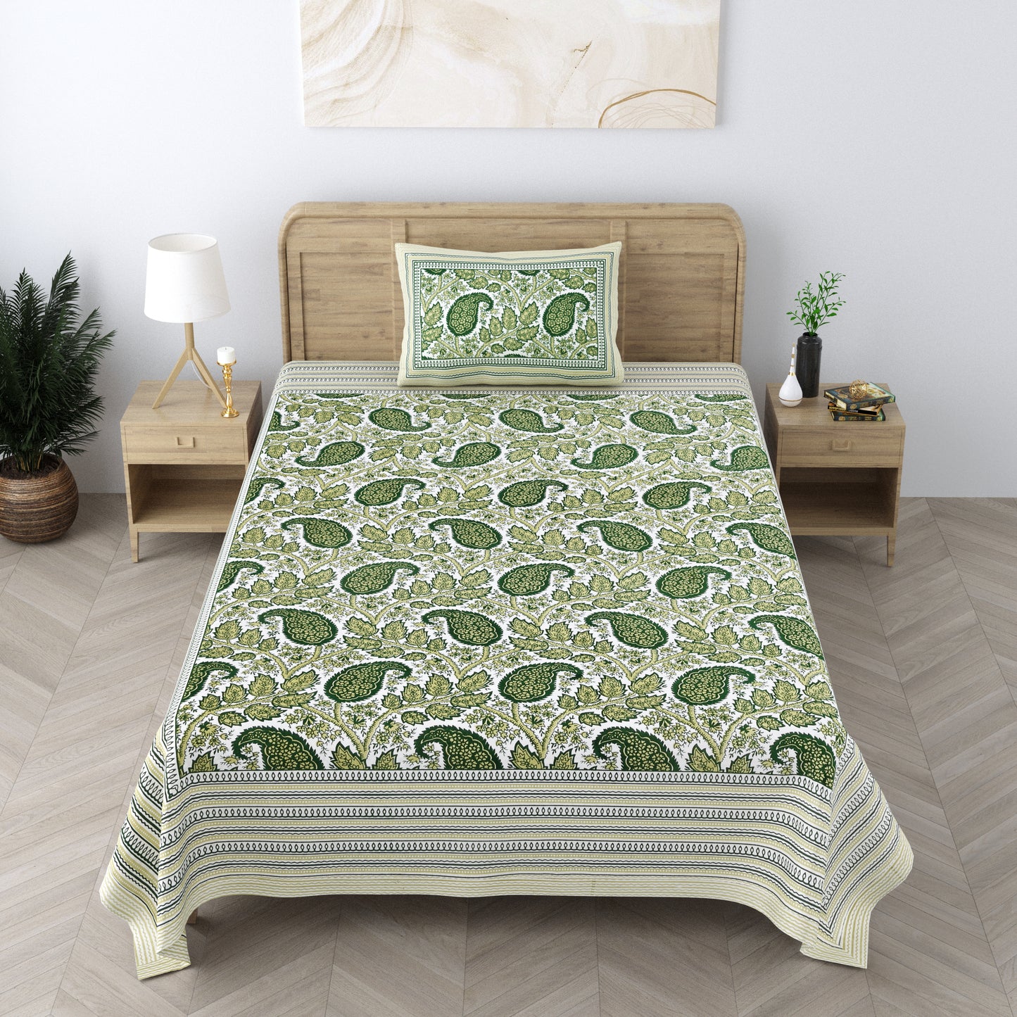 Cotton Floral Print Single bedsheet with 1 Pillow Cover