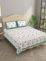 Cotton Super King Handblock Print Bedsheet with 2 Pillow Covers