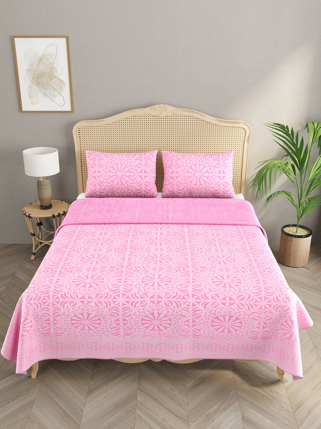 Applique cut work cotton  Bedcover with 2 Pillow Covers