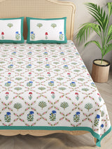 Cotton Super King Handblock Print Bedsheet with 2 Pillow Covers