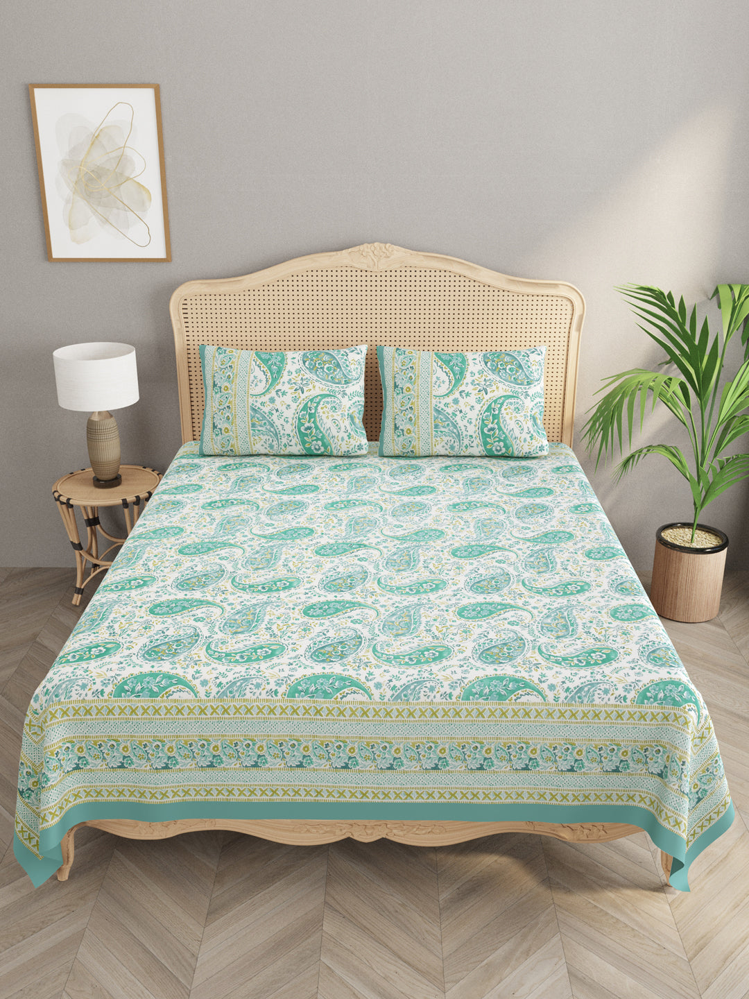 Diwali Gift Box – Premium Super King Cotton Bedsheet, 2 Rakhi & 6 Beaded Coasters