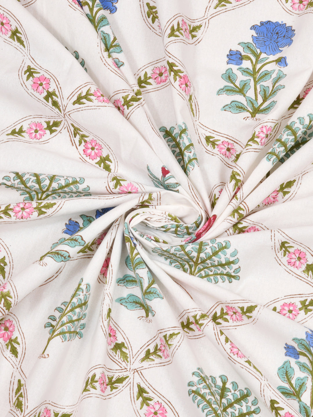 Cotton Super King Handblock Print Bedsheet with 2 Pillow Covers
