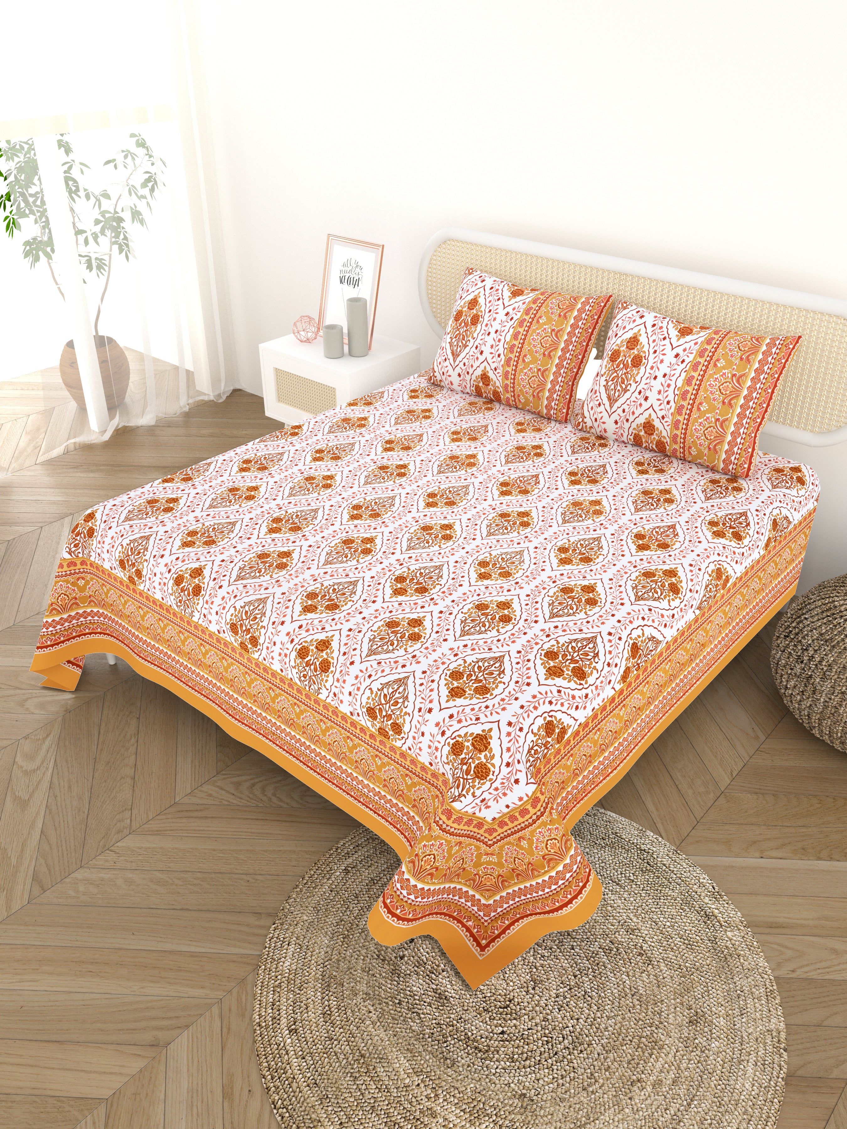 Cotton Printed Bedsheet with 2 Pillow Covers - (108 x 108 Inch)