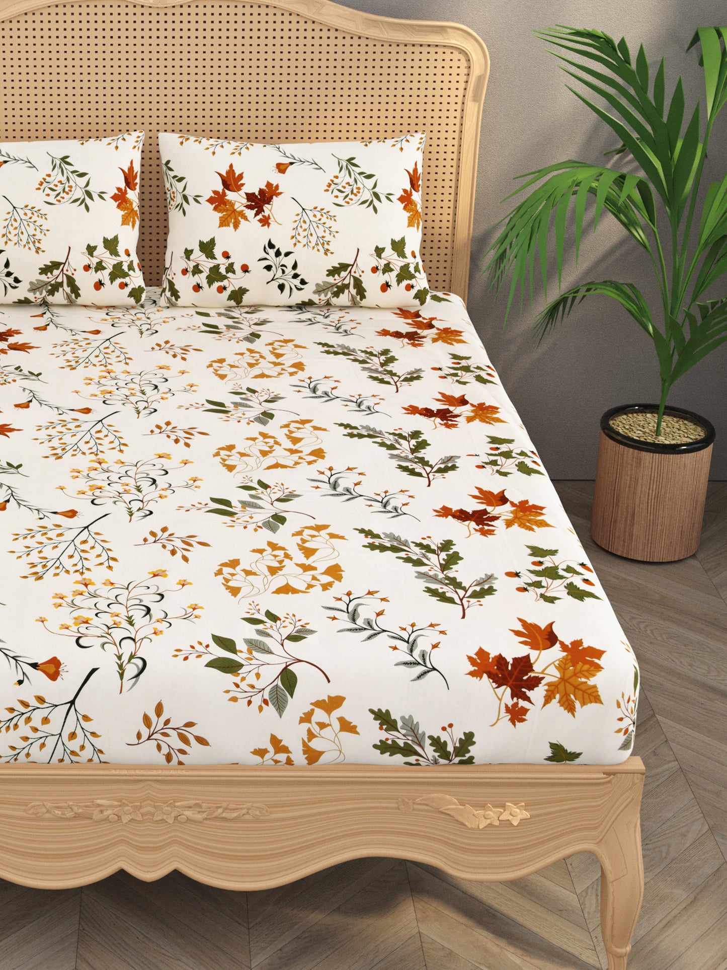 Polycotton Floral Printed Fitted Bedsheets with elastic and 2 Pillow Covers