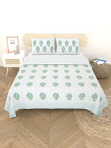 Quilted Floral Printed Reversible Bedcover with 2 Pillow Covers
