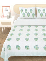 Quilted Floral Printed Reversible Bedcover with 2 Pillow Covers