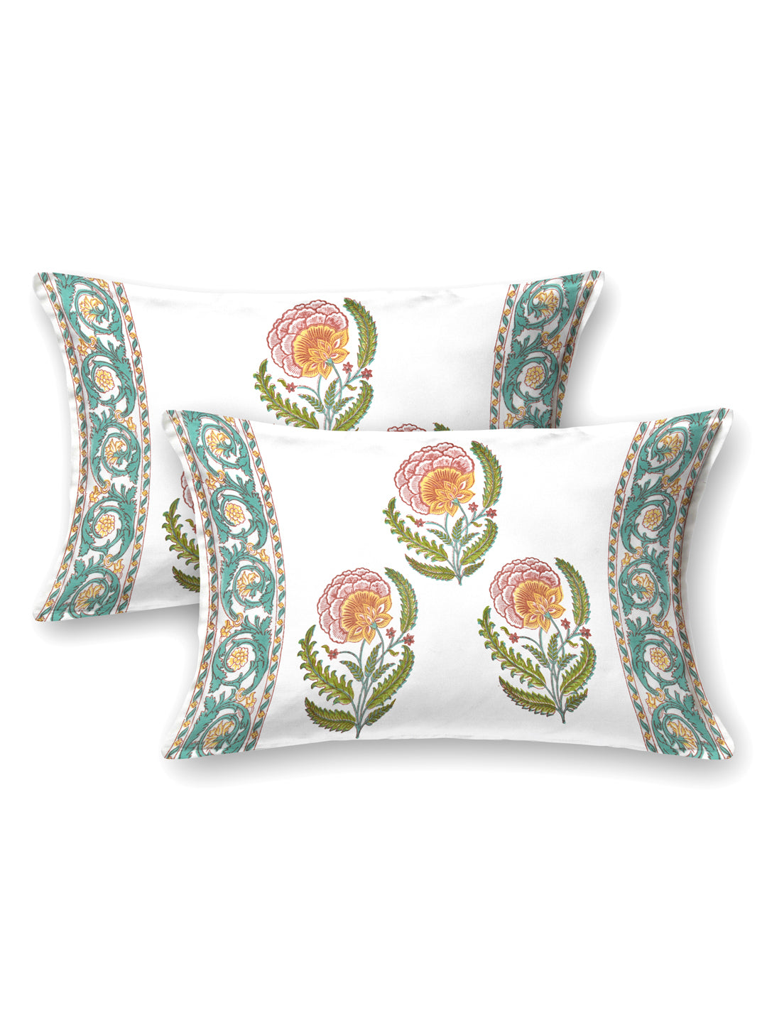 Extra Soft Percale Cotton Super King Handblock Print Bedsheet with 2 Pillow Covers + 1 Sham Pillow Cover