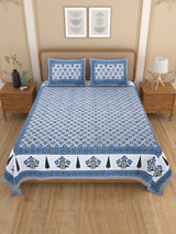 Floral Print Cotton Double King Bedsheet with 2 Pillow Covers