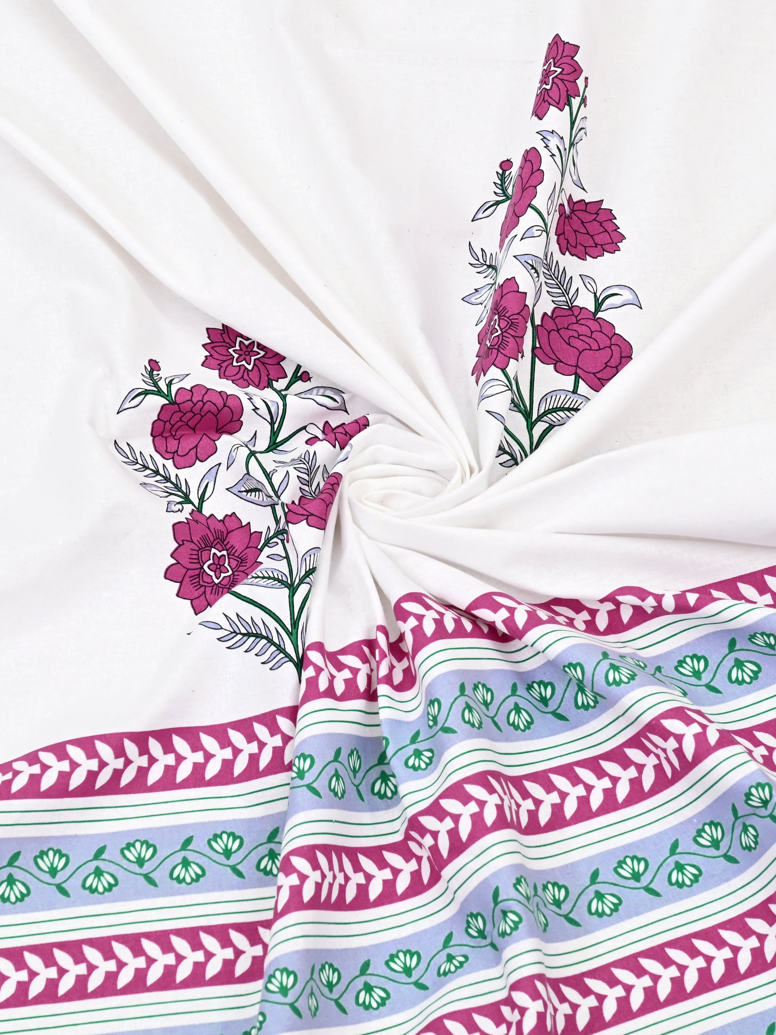 Extra Soft Percale Cotton Super King Handblock Print Bedsheet with 2 Pillow Covers