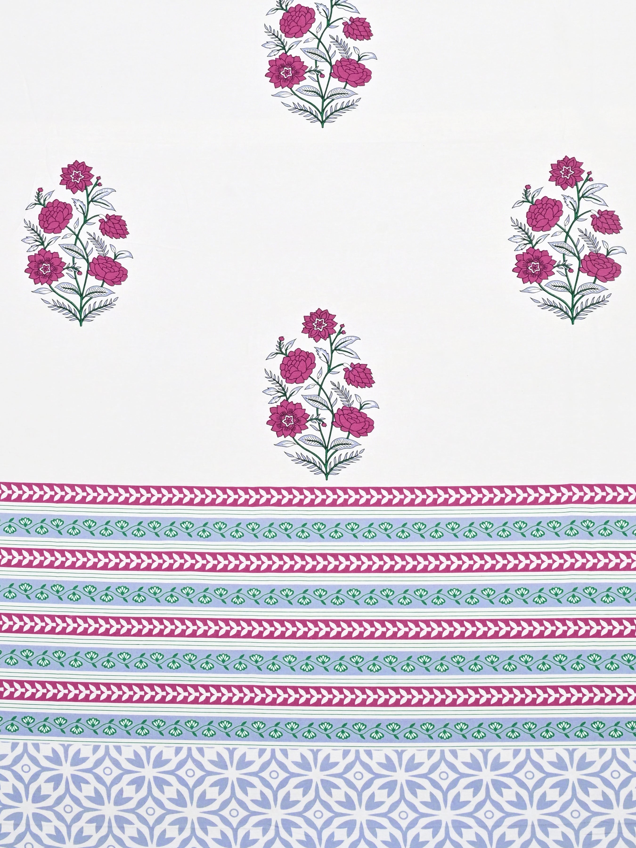 Extra Soft Percale Cotton Super King Handblock Print Bedsheet with 2 Pillow Covers