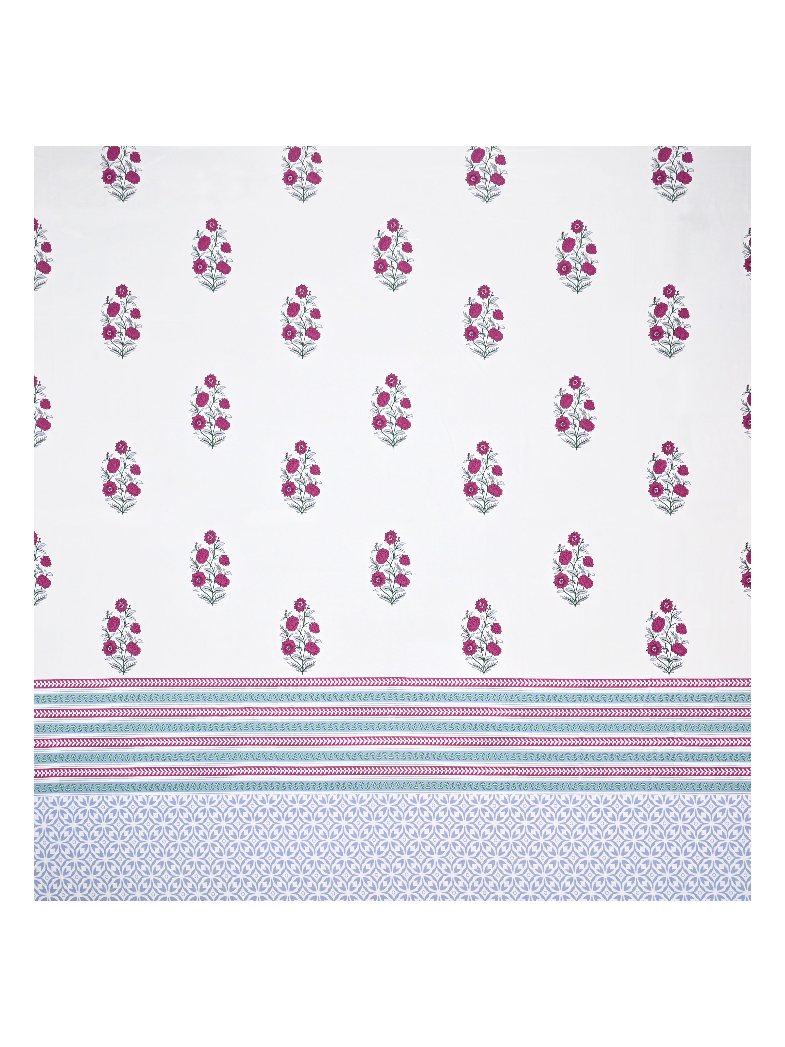 Extra Soft Percale Cotton Super King Handblock Print Bedsheet with 2 Pillow Covers