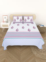 Extra Soft Percale Cotton Super King Handblock Print Bedsheet with 2 Pillow Covers